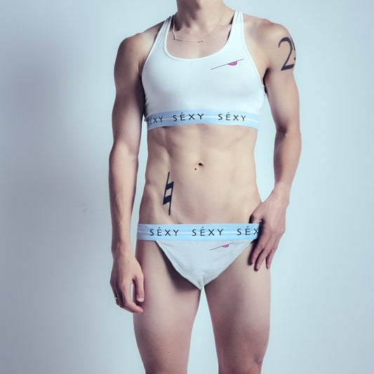 「セキシー」ショーツとクロップトップセット-White-/Unisex